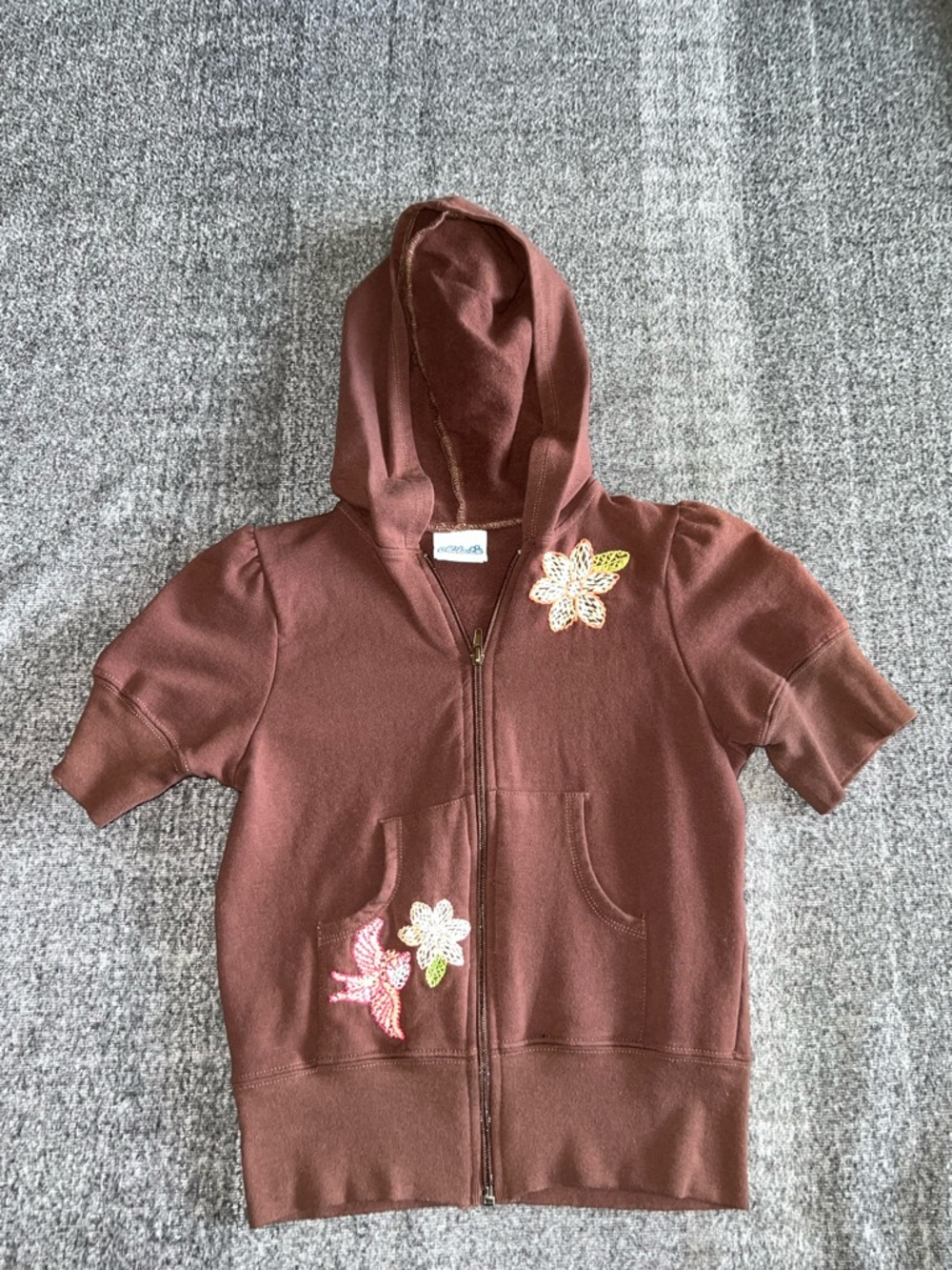 Vintage Floral Womens Junior Boho‎ Grunge Cropped Zipup Puffed Sleeves Hoodie